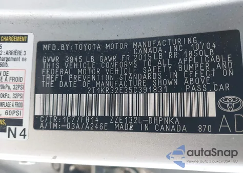 2005 Toyota Matrix Xr from USA, damaged, VIN 2T1KR32E35C391831